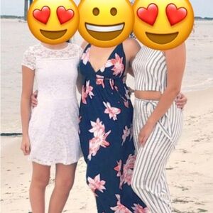 Summer flowy navy maxi dress, size small, apricot colored flower print